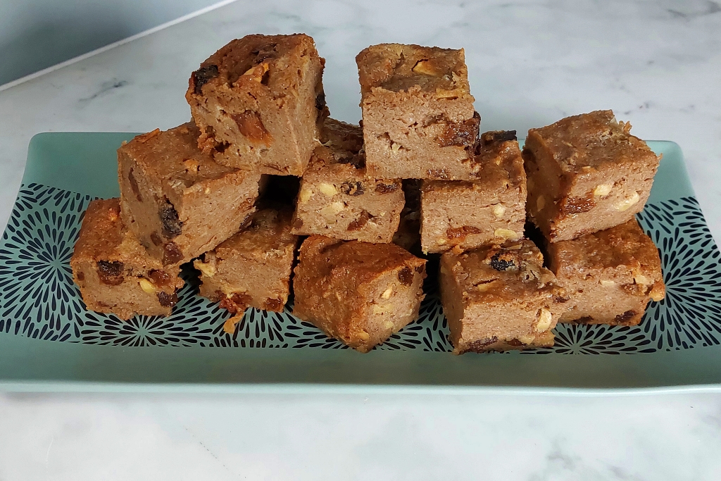 Chunks of Apple and Cinnamon Bread Pudding After Cooling