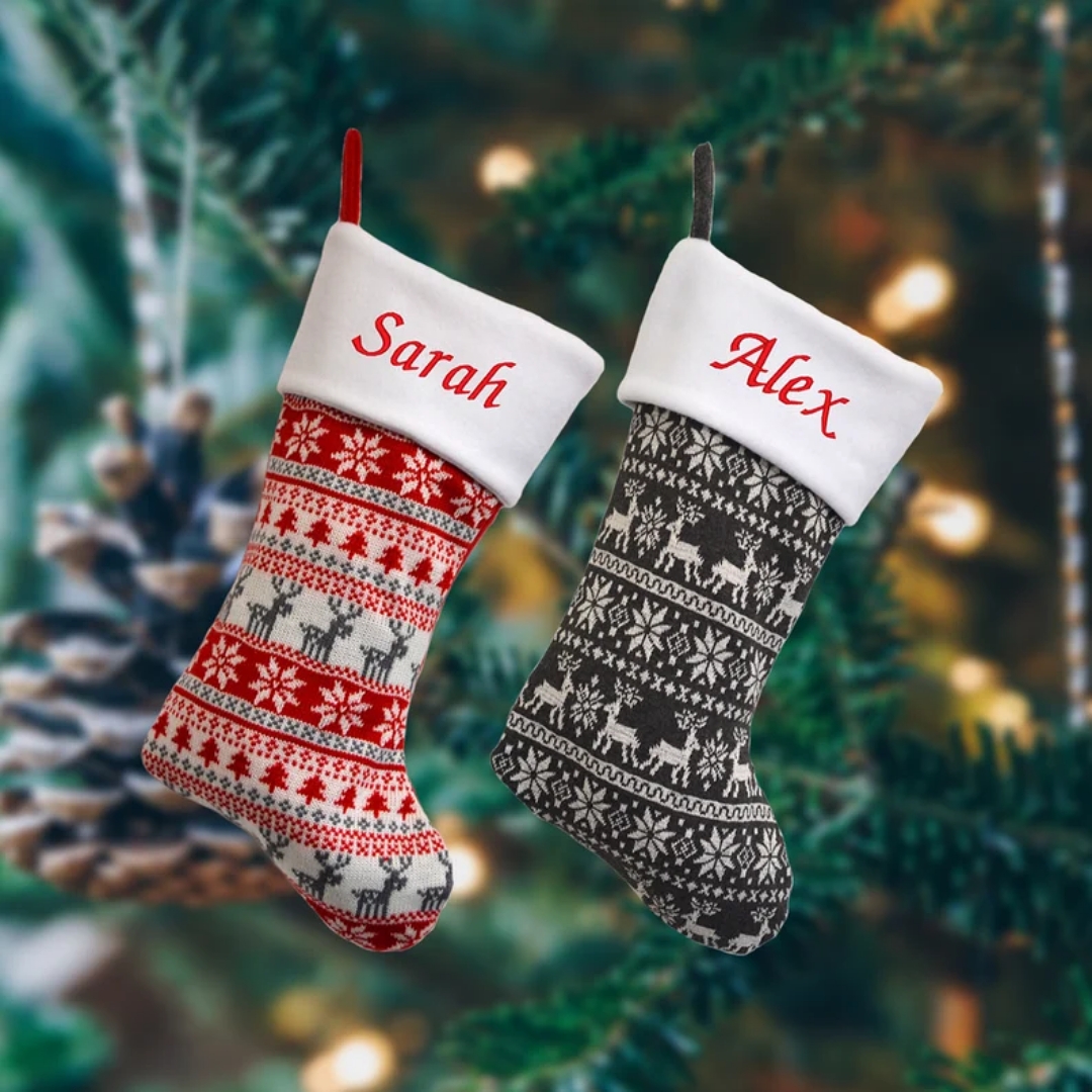 Personalised Nordic Knitted Christmas Stockings © UKPrinted | etsy.com