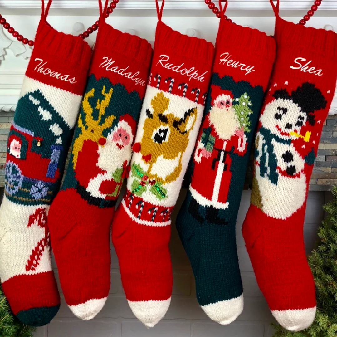 Personalised Knitted Christmas Stockings © CampKitschyKnits | etsy.com