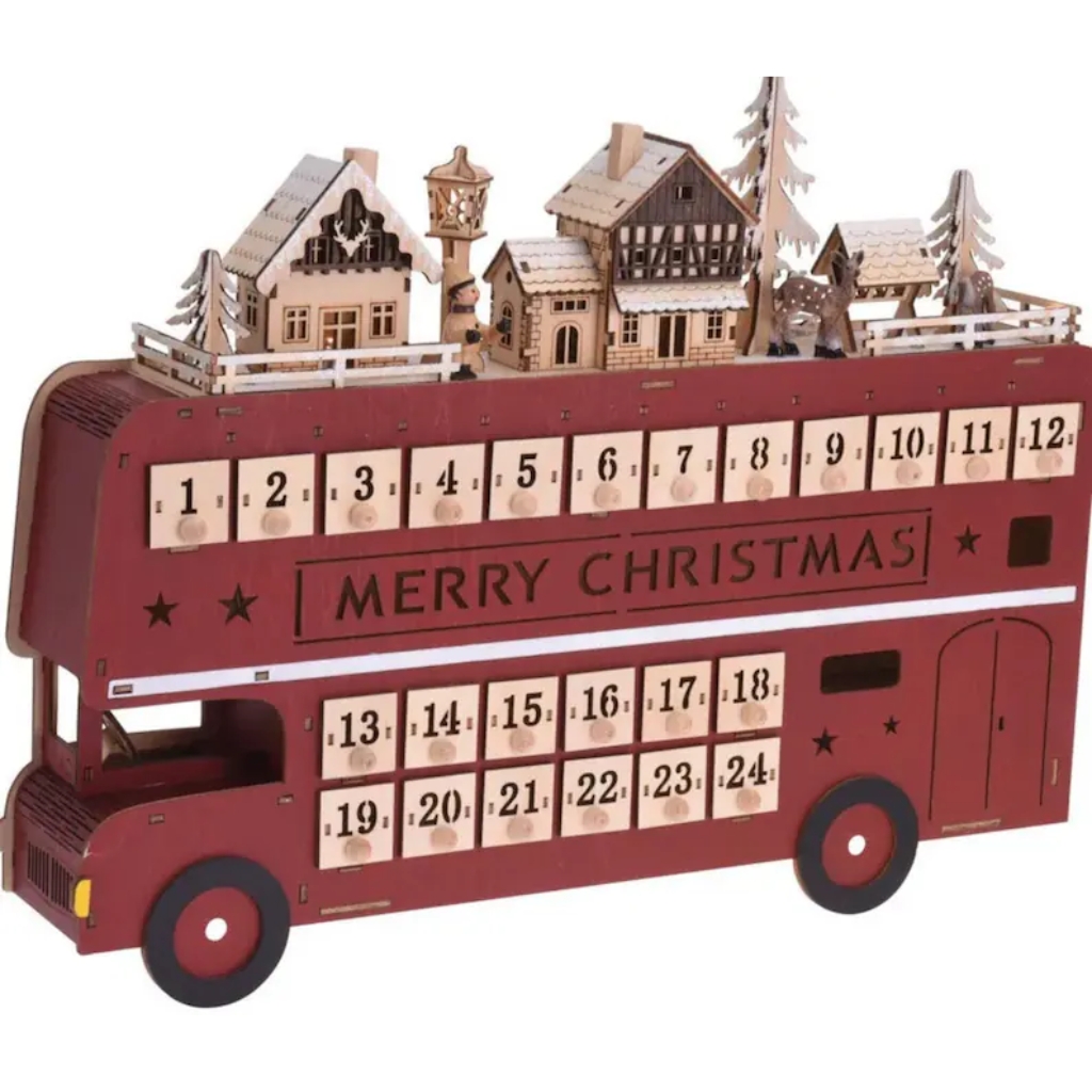 Christmas Festive Wooden Bus Light-up Advent Calendar © LittleEmpireHomeware | etsy.com