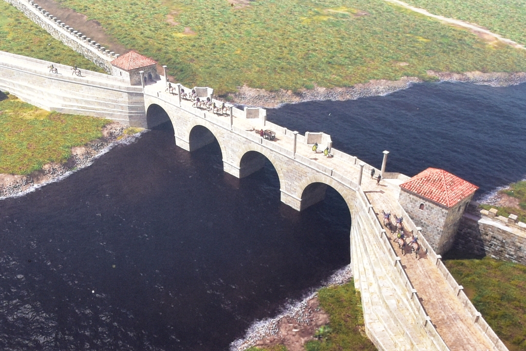 Artists Impression of the Second Roman Bridge (Photo taken from English Heritage information board) © essentially-england.com