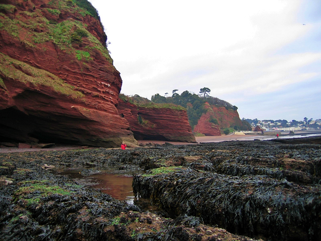 Rock Pools and Red Sandstone Cliffs © essentially-england.com