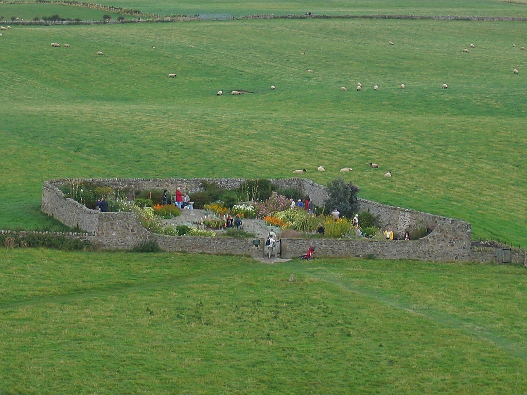 View of the Gertrude Jekyll Garden from Lindisfarne Castle © essentially-england.com
