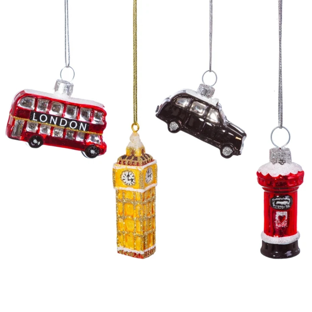 Quirky Stocking Stuffers, Set of 4 Mini Iconic London Christmas Decorations © CirencesterChristmas | etsy.com