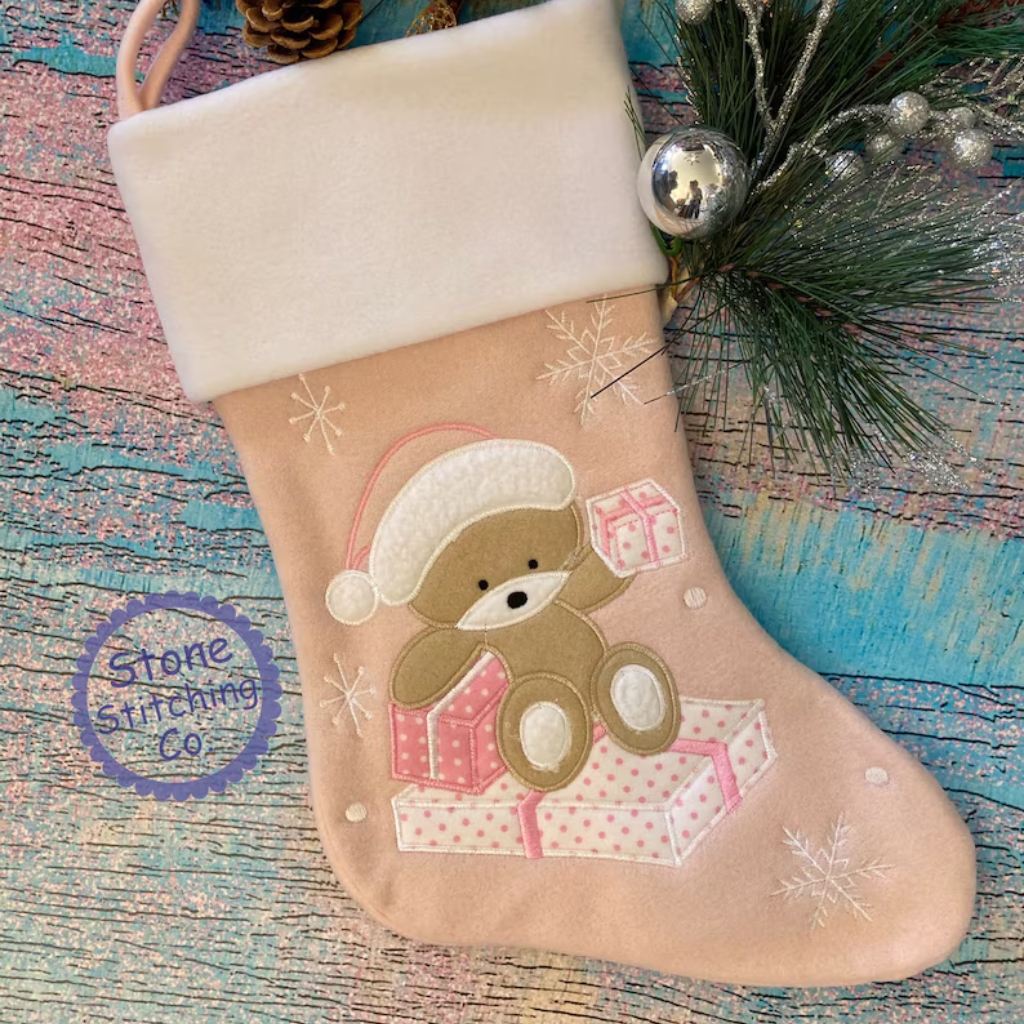 Pink Teddy Bear Stocking © BrooklynVStone | etsy.com