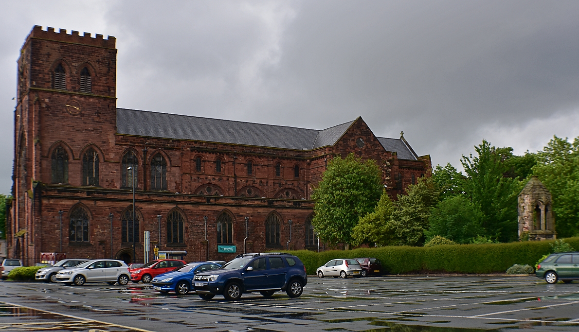 Shrewsbury Abbey has been modified during its history, and a road now separates part of the site. © essentially-england.com