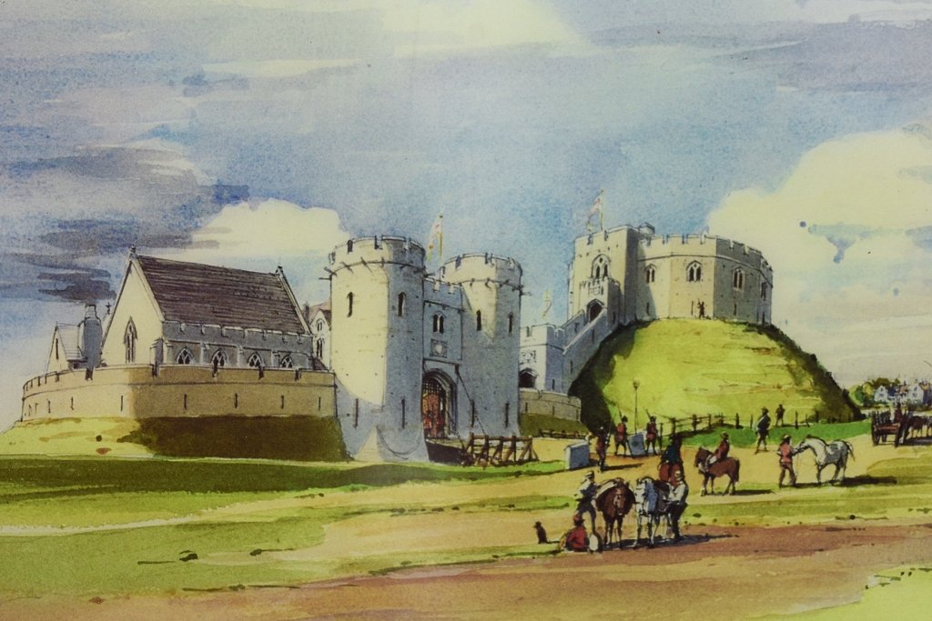 Artist's Impression of Fotheringhay Castle Around 1400 (photo of Northamptonshire County Council information board) © essentially-england.com