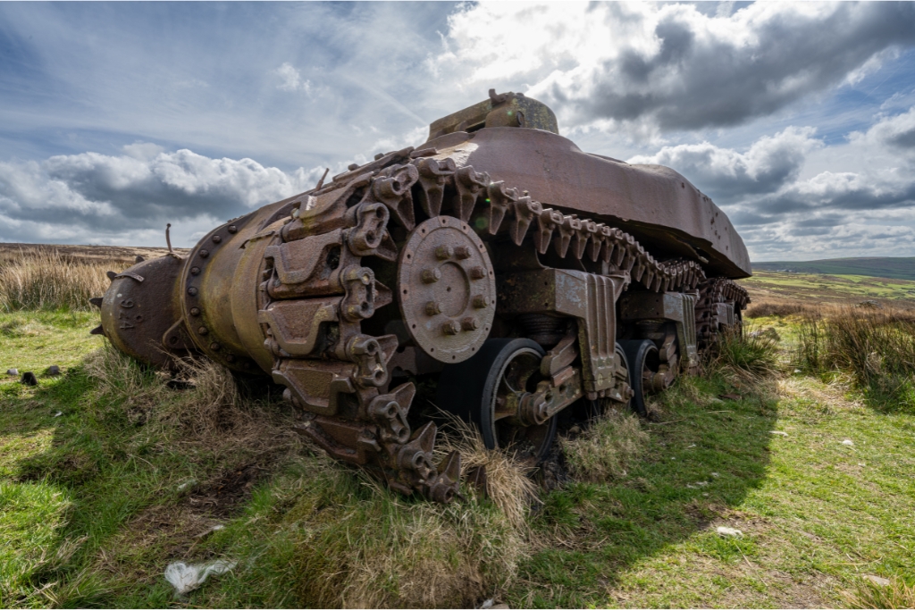 Abandoned Sherman (or Canadian Ram) Tank on the Moors near Upper Holme © Robert Thorley | Getty Images canva.com